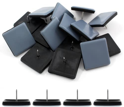 Suiwotin Lot de 16 patins de meubles carrés en téflon à clouer de 38 mm pour pieds de chaise, patins de protection de sol pour tapis, placard (gris, noir)