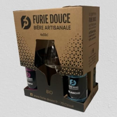 Confezione birre cartone Furie Dolce + 4 birra 33 cl : IPA, bionda, tripla, bianca + 1 bicchiere da degustazione.