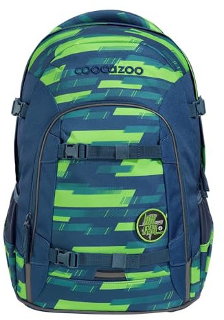 coocazoo Schulrucksack Joker, „Lime Stripe“, blau-grün, ergonomischer & anpassbarer Tornister, höhen- & größenverstellbar, mit Brustgurt & Hüftgurt, ab der 3. Klasse