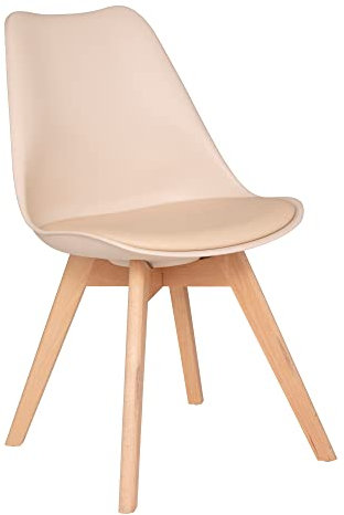 Atmosphera Créateur d'Intérieur - Chaise Baya Beige - Plastique et Hêtre - Salle à Manger, Cuisine, Bureau, Salon - Confortable Coussin Intégré
