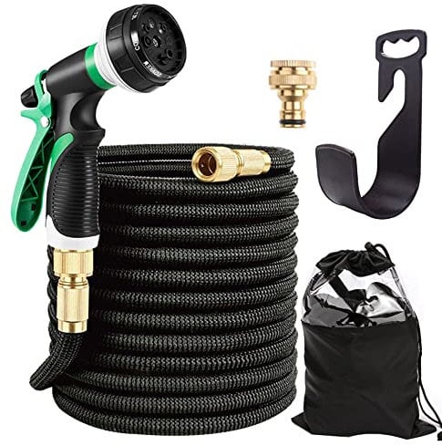 ZAselect Dehnbarer Gartenschlauch, flexibler Wasserschlauch mit extra starkem Gewebe, Sprühdüse mit 8 Funktionen, auslaufsicherer, leichter Dehnschlauch zum Bewässern und Waschen (60 m)