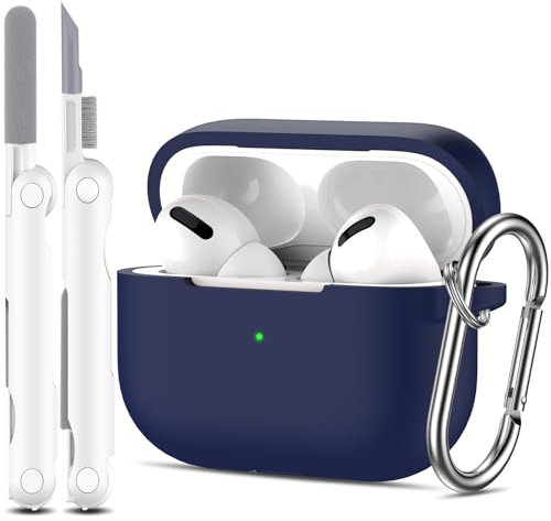 R-fun Kompatibel mit AirPods Pro 1 Gen Hülle mit Reinigungsset, Vollständiger Silikonschutz Kompatibel mit Apple AirPods Pro 2019 Hülle [Front-LED sichtbar],Mitternachtsblau