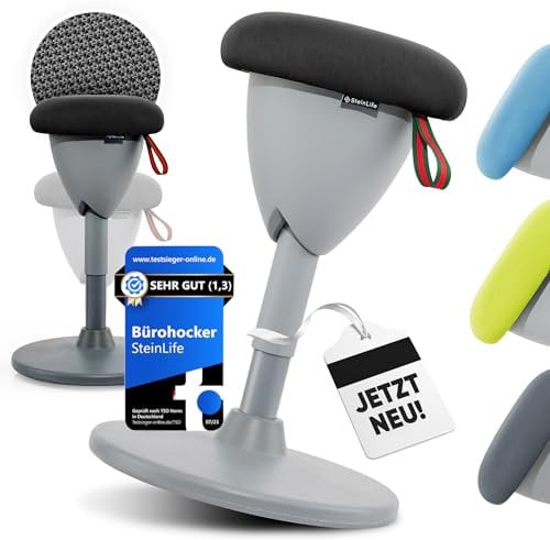 SteinLife Cone Bürohocker Ergonomisch [TESTSIEGER] Sitzhocker Höhenverstellbar [48-68cm] Ergonomischer Hocker für Büro [Schwingeffekt] Wackelhocker Stehhocker | Arbeitshocker rutschfest