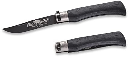 Old Bear Coltello Antonini, serie, misura L, manico multistrato nero, ghiera nichelata, lama acc.inox rivestita in PTFE nero - art. 9303/21_MNK