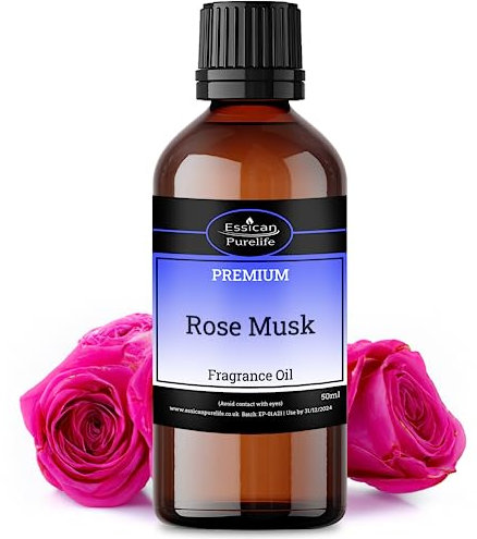 Rose Musk Fragrance Oils for Candle Making 50ml - Fragrance Oil for Wax Melts, Reed Diffuser, Oil Burner, Soap Making, Candle Oil Scents, Bath Bombs, Potpourri, Perfume Scents - Vegan & UK Made