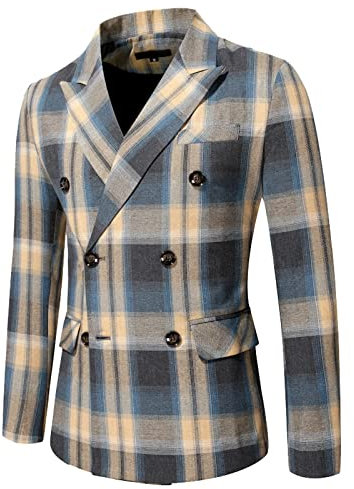 Veste Blazer Homme Gris - Homme Automne Et Hiver Costume Double Boutonnage À Carreaux Multi Poche À Manches Longues Manteau Veste De Baseball Homme