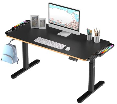 ULTRADESK - Pulsar Kinderschreibtisch Höhenverstellbar - Höhenverstellbarer Schreibtisch - 136x60x55-81cm - Computertisch für 2 Monitore - für Kinderzimmer, Jugendzimmer - Schwarz, mit LED