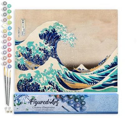 Figured'Art Peinture par Numéro Adulte La Grande Vague de Kanagawa - Katsushika Hokusai - Activité Manuelle Kit de Loisir Créatif DIY Numéro d'Art Complet - 40x50cm sans châssis en bois