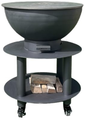 Tempo Style – Barbecue a Legna e Carbone Stromboli | BBQ Tondo in Acciaio Corten da Esterno & da Giardino con Griglia di cottura in Acciaio Inox 316 sp.1cm, Portatile con Ruote (Antracite)