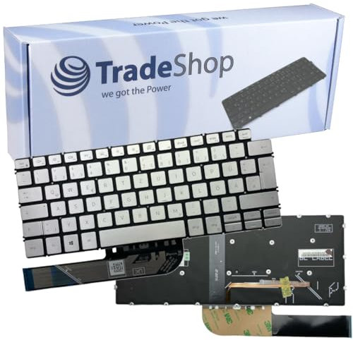 Trade-Shop Original Laptop Notebook Tastatur Deutsch QWERTZ Silber mit Backlit kompatibel mit Dell Inspiron 14-7490 7491 5498, Vostro 13-7391 7491