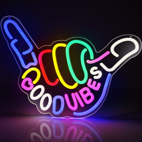 Good Vibes Neon Sign, Niubility Dimmable Good Vibes Only Neon Signs Light with ON/OFF Switch, USB Powered Neon Signs for Wall Decor, Colorful Light Up LED signs for Bedroom Game Room Party Club Decor