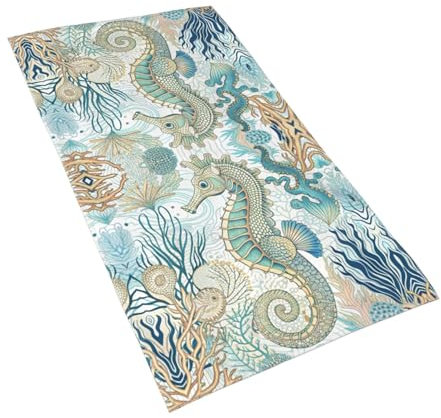 COFLGRYU Seepferdchen-Handtuch für Badezimmer, weich, saugfähig, Küchen-Geschirrtücher, dekoratives Badetuch für Haare, Gäste, Fitnessstudio, Spa, 40,6 x 70,5 cm