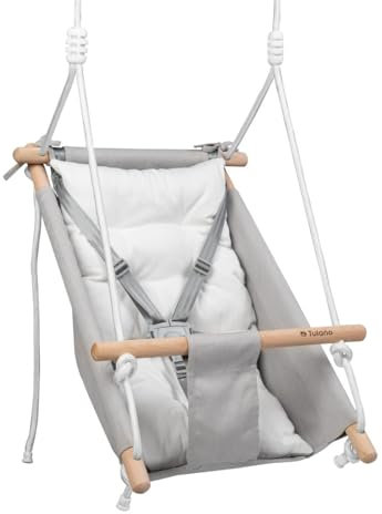 TULANO Hop 40 Balançoire portique pour Enfants | Balançoire bébé | Balançoire Petit Enfant | Interieur/Exterieur | Harnais 5 Points | Capacité de Charge jusqu'à 60kg | 6-36 Mois | Gris-Blanc
