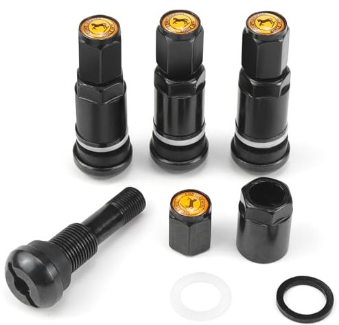 Erzekrim Universal Metallventile Neu Silber Felgen Ventile 4 Stück Autoreifen Ventil 11,3mm Luftventil Auto Stahlventile Felgenventile Reifenventil Auto mit Kunststoffkoffer (Schwarz)