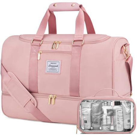 LOVEVOOK Borsone da Viaggio Borsa Palestra Donna, 37L Borsa Parto Ospedale Mamma Nascita con Scomparto per le Scarpe, Impermeabile Borsa Sportiva Piscina, Grande Weekend Travel Duffel Gym Bag, Rosa