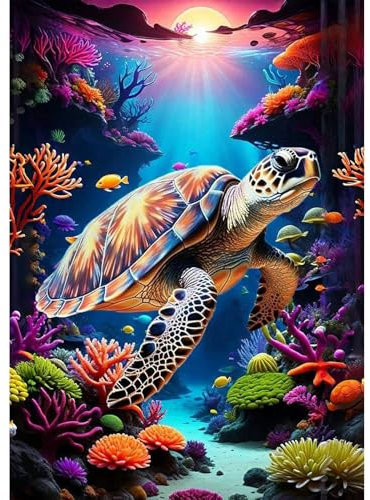 MEIYUDA Diamond Painting Erwachsene Diamant Bilder Meeresschildkröte, 5D DIY Diamant Painting Bilder Diamond Painting Set, Bastelset Erwachsene Kinder Malerei Stickerei für Home Wand Décor 30x40cm