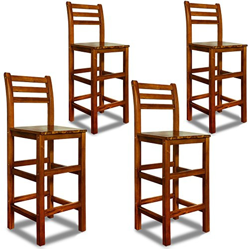 Casaria® Set 4 Sgabelli Rustici in Legno con Schienale per Esterno 75cm con Poggiapiedi Sgabello Bar Giardino Cucina