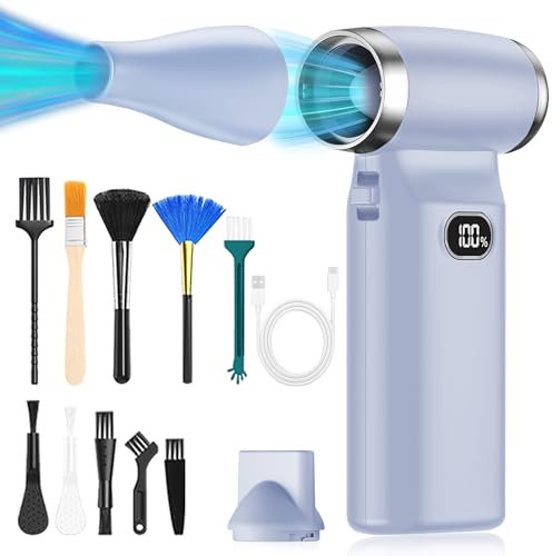 Compressed Air Cleaner for PC, Electric Air Duster Speed Adjustable 110000RPM Rechargeable Air Blower with LED Display Reusable PC Cleaning Kit for Laptop/Computer/Keyboard/Car (Purple)