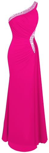 Angel-fashions Donna Monospalla Rossetto Perline Nastro Morbido Abito da Sera Fucsia Rosa Size 54