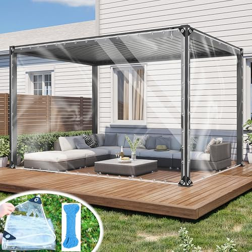 Transparente Plane mit Ösen, wasserdichte PVC Plane 0.39mm Abdeckplane 2.4×7M Durchsichtig Plane Wetterfeste Reißfest 420 g/m² für Außen Vorhänge Pavillon Carport Dach Terrassen Gewächshäuser