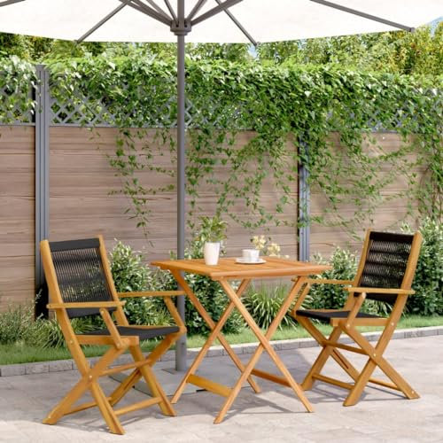 LLEZKBR Möbelartikel-3-teiliges Bistro-Set aus schwarzem Polypropylen und Massivholz