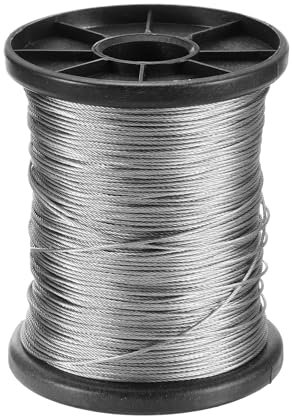 sourcing map 1/32 (0.8mm) 400ft (122m) 304 Stainless Steel Cable Wire Rope 7 x 7 Strands Core Aircraft Wire with Reel for Construction Outdoors Marine Rigging Decking Railings
