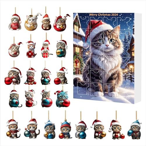 Umiocns Weihnachts-Countdown-Adventskalender, Katzen-Adventskalender 2024, Katzen-Countdown-Kalender 2024, personalisierbarer Weihnachtsbaumschmuck, niedlicher Katzen-Charm-Kalender, lustige