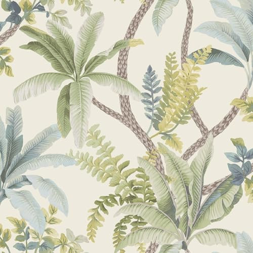 SOPHIE LAURENCE Eastern Horizons Trailing Palm Green, Cream Wallpaper for Bedroom Decor, Nature Inspired Wallpaper, Offset Pattern, Wall Paper Paste, Washable Wall Paper Roll