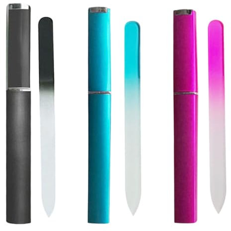 LONZIKP 3 Pezzi Lima per Unghie in Vetro con Custodia doppia faccia Lima per Unghie Naturali di Precisione con Finitura Liscia Manicure Fai da Te