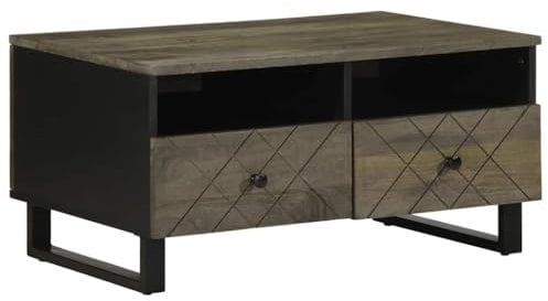 vidaXL coffee table black - mango wood coffee table/living room center piece 80x54x40 cm - stylish rectangular wooden coffee table with ample storage - modern home furniture/mango wood coffee table