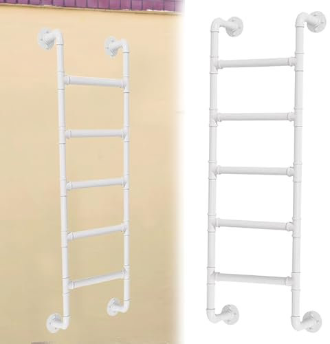 Scaletta per Uscita dal Pozzo della Finestra del Seminterrato da 100-300 cm, Scaletta per Letto a Castello a Soppalco in Ferro Battuto Bianco Scalettas Sospesa a Parete per Carichi(130cm/51in)