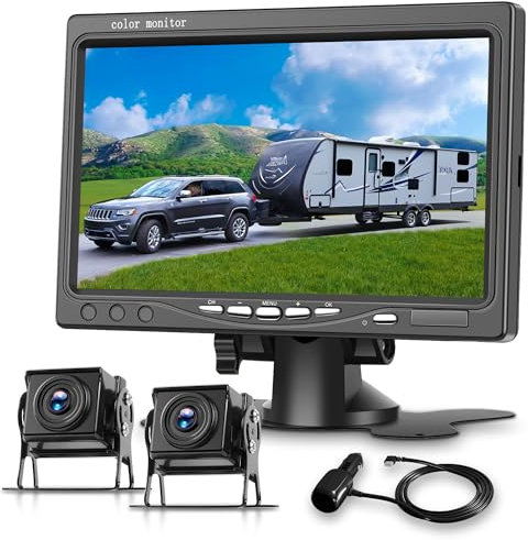 Rückfahrkamera-Set fürs Auto, 2 Kameras mit 7-Zoll-Monitor, Podofo 1080P HD-Rückfahrkamera, IP68 wasserdicht, hervorragende Nachtsicht, DIY-Rückfahrleitlinien, Toter-Winkel-Warnung