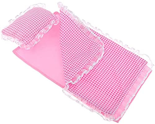 Puppen-Bettwäsche-Set, Miniatur-Steppdecke und Kissen, rosa Puppen-Bettwäschezubehör, als Dekoration