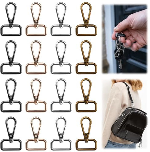 16 Stück Drehbarer Karabiner Klein, 34x60mm karabinerhaken D Ring Stark, D-ringen Drehbare Karabinerhaken, Legierung Schlüsselanhänger Karabinerhaken Schnallen, für Schmuck, Handtaschen, Nähprojekte