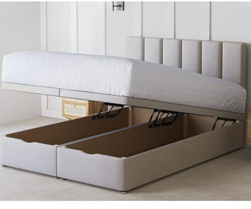 Rebound Ottoman Storage Bed with Headboard - Extra Deep Luxury Gas Lift Platform | Upholstered Fabric | 14 Base, 11 Storage Space (Plush Velvet Silver, Double 135cm x 190cm (with Mattress))