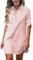 JFAN Femme Casual Robe Chemise à Manches Longues Col en V Boutonnés Robe Chemise décontractée à Rayures Rose L
