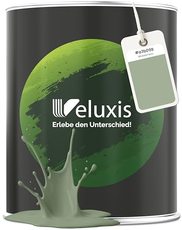Veluxis Wandfarbe Grün Salbeigrün matt 1 L – Muted Fern | Innenfarbe mit Deckkraft Klasse 1, VOC-frei, ohne Grundierung, tropfarm, für Wohnzimmer und Schlafzimmer