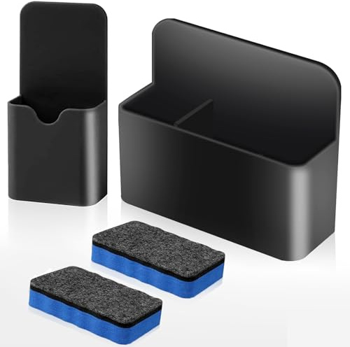 CAIXIANGYU 2 Pezzi Portapenne Magnetico Organizzatore di Pennarelli con 2 Spugne per Lavagna – Supporto Magnetico per Lavagna Bianca, Frigorifero, Casa, Ufficio, Scuola (Nero)
