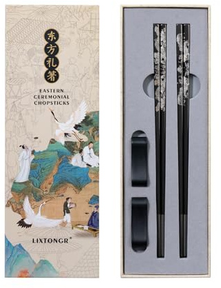 LIXTONGR Dragon & Phoenix Reusable Stainless Steel Chopsticks Set, 2 Pairs | 18/10 Stainless Steel, Non-Slip Grip, Dishwasher Safe, 9 Inch, Gift Box, Dining, Travel, Housewarming, Wedding
