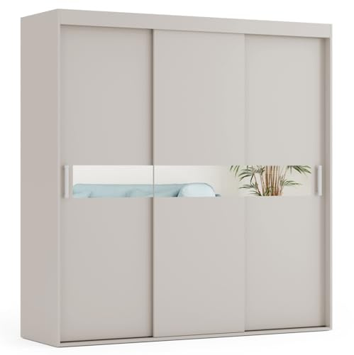 VIKK - Kleiderschrank - Garderobenschrank Groß - 180x60x245cm - Schrank mit Schiebetüren, 2 Kleiderstangen - Schrank nach Bestelleingang gefertigt, Reine Kaschmir, Innenausstattung MAX
