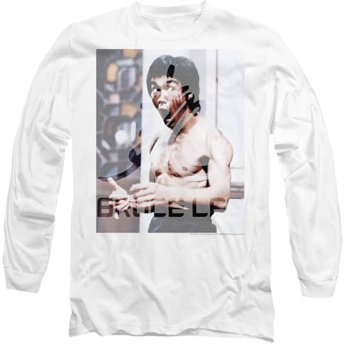 Bruce Lee Unisex Bruce Lee Revving Up Unisex Long Sleeve T Shirt, White T-Shirt
