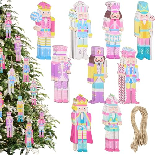 Weihnachtsbaum Anhänger, 36 Stück Holzanhänger Nussknacker Deko, Holzanhänger Weihnachten, Tannenbaum Deko,Weihnachtsbaumschmuck Holz,Christbaumschmuck Holz Engel für Weihnachtsbaum,Festtagsfeier (B)