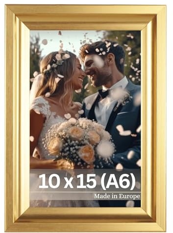 VictoR Renoir Bilderrahmen Gold 10x15 cm (A6) – Eleganter Vintage Kunststoffrahmen im Barockstil mit bruchsicherer Acrylglasscheibe und MDF-Rückwand