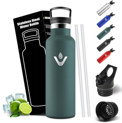 Mulbijeo Gourde Isotherme 500ML, Sans BPA, Gourde Inox avec Paille, Anti-Fuite, Bouteille d'eau, Isolation sous Vide en Acier Inoxydable à Double Paroi, Bouteille pour Camping, Écoles, Gymnases
