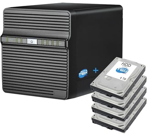 SIMPLETEK - Sistema NAS a 4 Bay (Slot) con 2 GB RAM e Processore Quad-Core, 4 HDD da 4 TB Inclusi (16 TB Totali) USB e LAN Gigabit