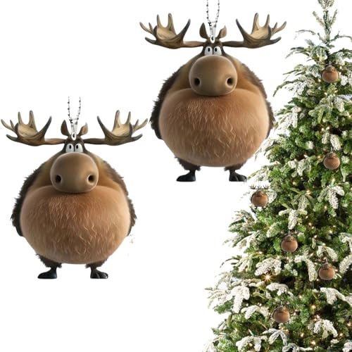 2 Stück Weihnachtsbaumschmuck Elch, Acryl-Cartoon-Weihnachtsbaum-Dekoration Zum Aufhängen, Weihnachtsdeko Anhänger Elch, 2D Flaches Saisonales Dekoration Für Tierliebhaber