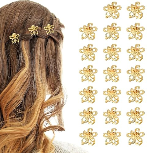 OuryTech Haarklammer Klein, 20 Stück Metall Haarklammer & Hairclip, Mini Flower Hair Clips in Gold, Niedliche Kleine Haarspangen für Damen & Mädchen