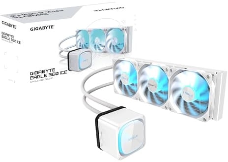 GIGABYTE Eagle 360 Ice Flüssig-CPU-Kühler - 3x120mm ARGB-Lüfter, Vollfarb-LCD, Daisy-Chain, Kompatibel mit Intel LGA 1851 und AMD AM5