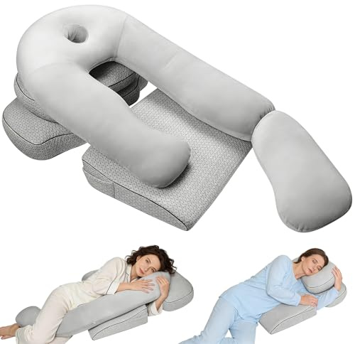JAOGAUS 3-in-1 Seitenschläferkissen Set, J Körperkissen 140 cm mit Bezug | Ergonomisches Ganzkörperkissen mit Armloch, Keilkissen und Kopfkissen, ideal für Seiten-, Rücken- und Bauchschläfer