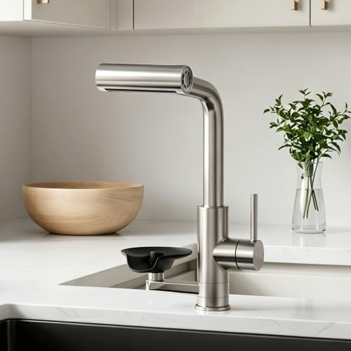 JONKEAN Hochdruck Küchenarmatur mit Brause und Glasspüler | Einhebelmischer mit 4 Strahlarten, Waterfall Spültischarmatur, 360°-Drehung Mischbatterie, 304 Edelstahl, für Bar und Küche